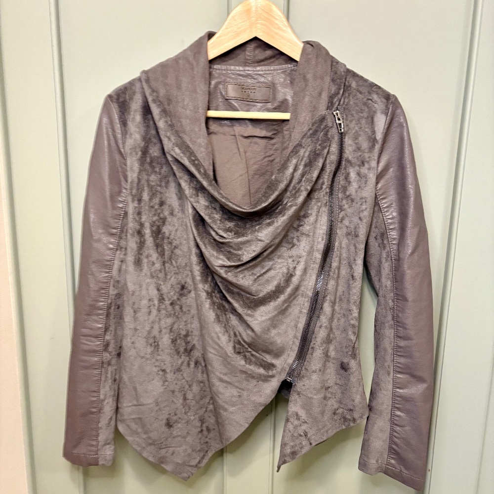 BLANKNYC Draped Front Moto Jacket Zipper Sz XS‎ Faux Leather Gray Motorcycle
